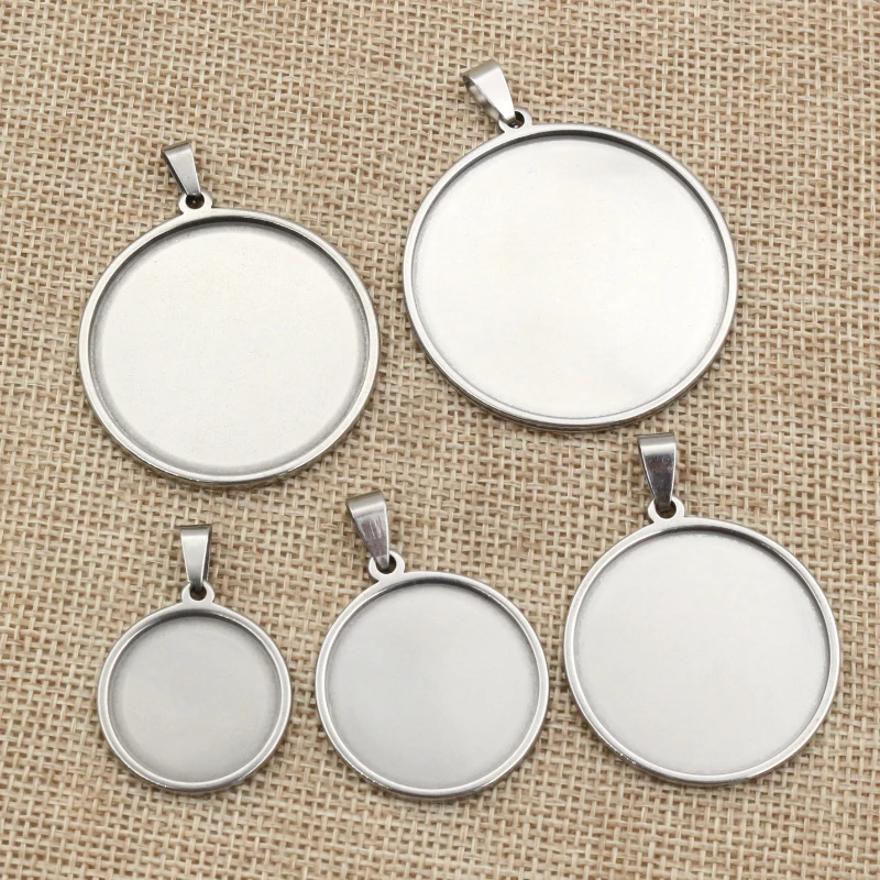 5pcs Never Fade Stainless Steel 20 25 30 35 40mm Inner Size Pendant Cabochon Base Cameo Blank Setting Charm Tray for DIY Jewelry