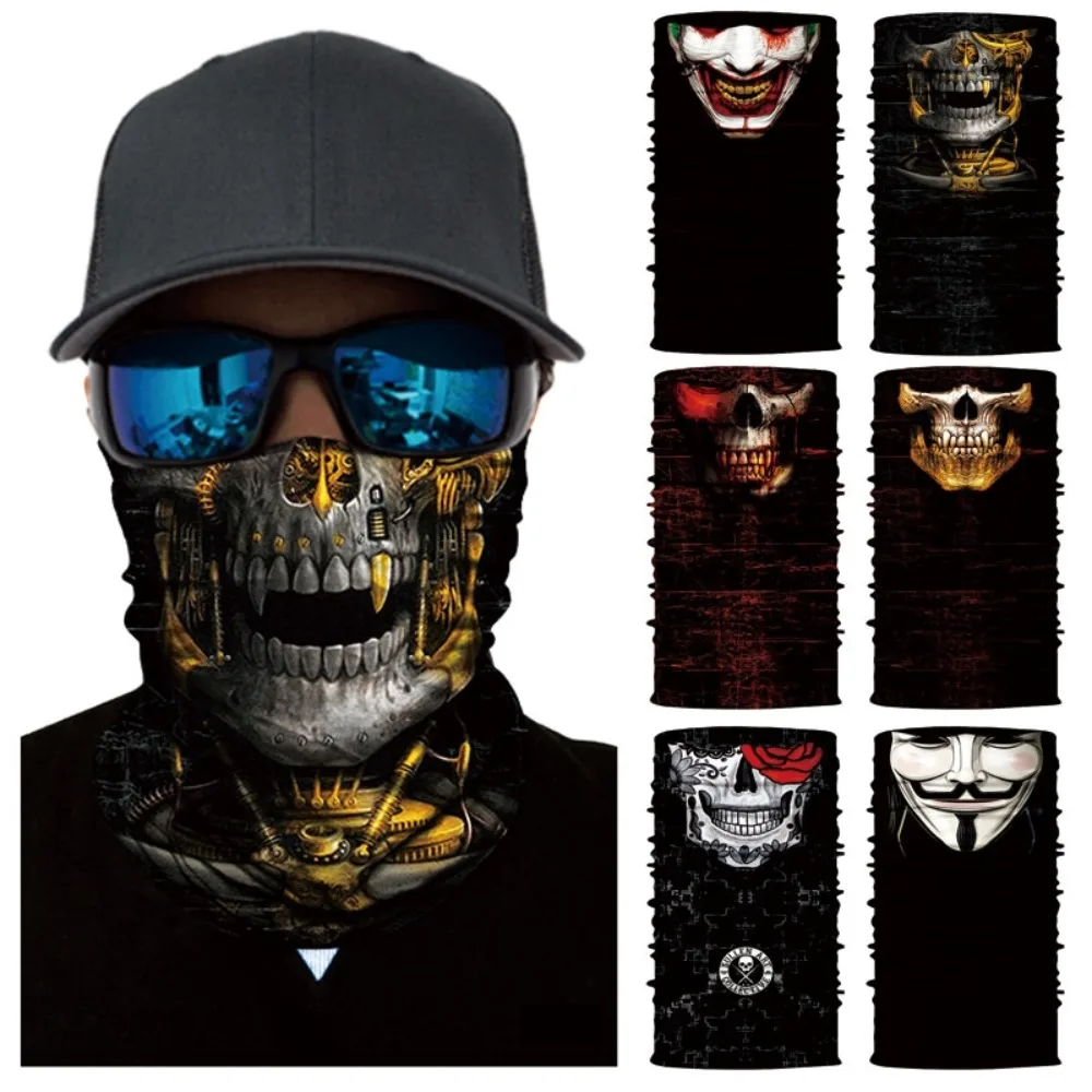 Máscara de media cara de calavera para hombre y mujer, máscara de Halloween, disfraz de Carnaval mágico protector, bufanda para la cabeza, deportes cálidos, equitación, elástico