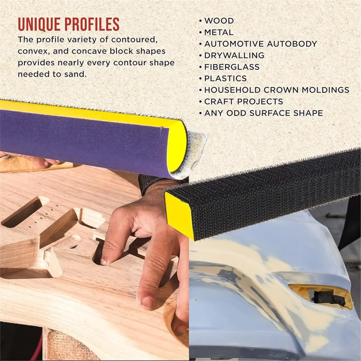 

Набор блоков для ручного шлифования из 7 предметов, ручные шлифовальные подушечки на липучке — прямоугольные, плоские, круглые, изогнутые, контурные формы [2026 MOCC]