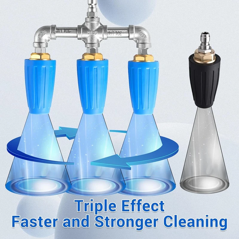 Triple Turbo Nozzle Pressure Washer, 360° Rotating Turbo Nozzle With 1/4Inch Quick Connector, 2.0 Orifice, 4000 PSI