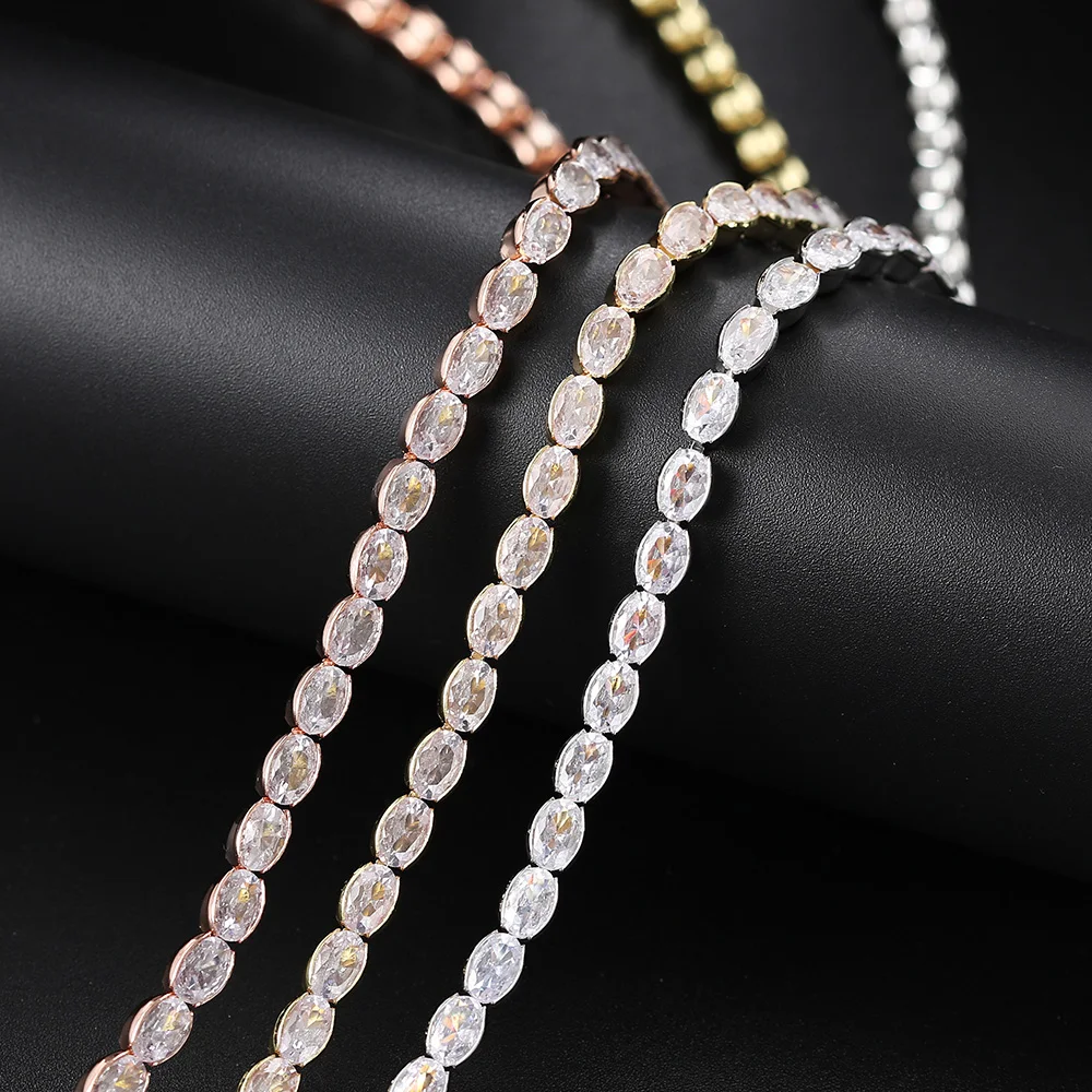 Oval Crystal Tennis Choker Necklace for Women Dazzling Korean Zirconia Collar Chain On The Neck Dainty Wedding Jewelry Gift N135