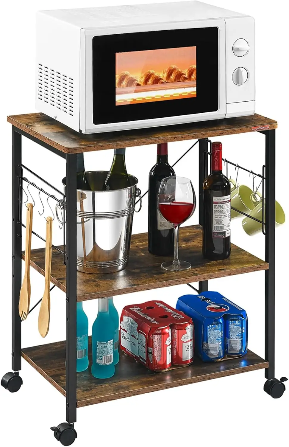 

Microwave Cart 23.7'' For Small Space, 3-Tier Coffee Cart Rolling Kitchen Utility Cart Microwave Stand On Wheels, Rustic Brown