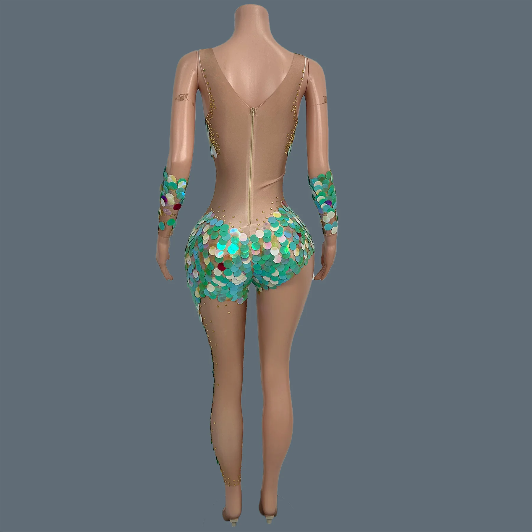 Designer Sparkly Sequins One Leg Jumpsuit Club Showgirl Stage Performance Wear Event Dance Show Streamer Bodysuit Renyudantuiku view 2
