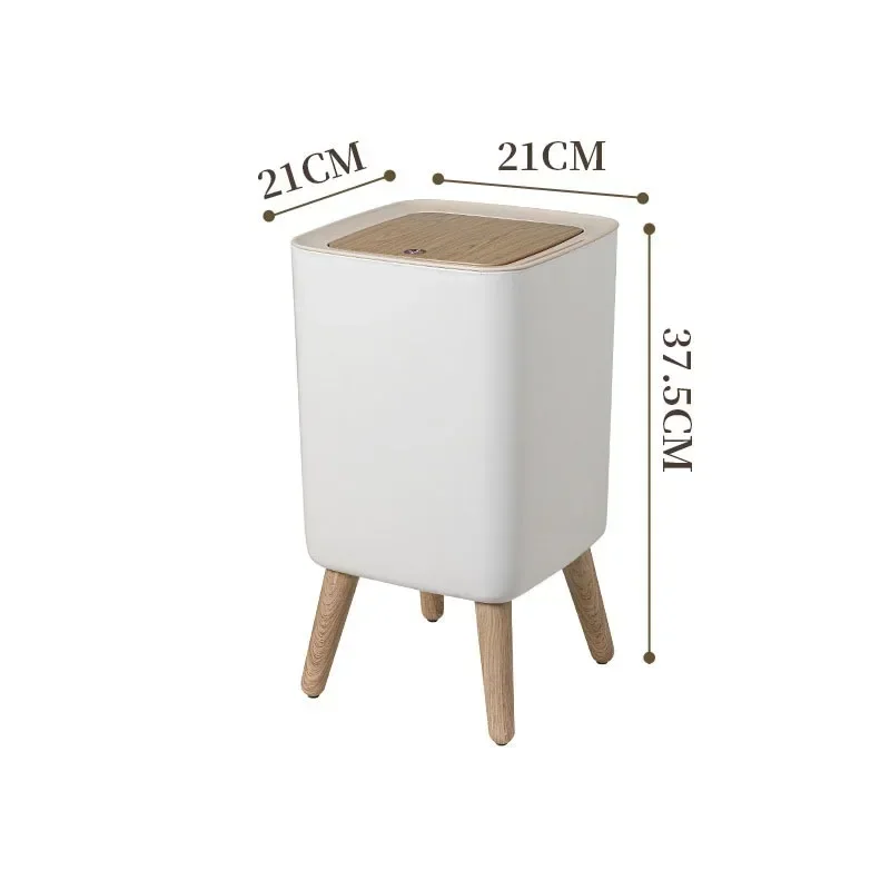 High Foot Imitation Wood Trash Can with Lid Garbage Bucket for Livingroom Toilet Bathroom Kitchen Office Pressing Type Waste Bin