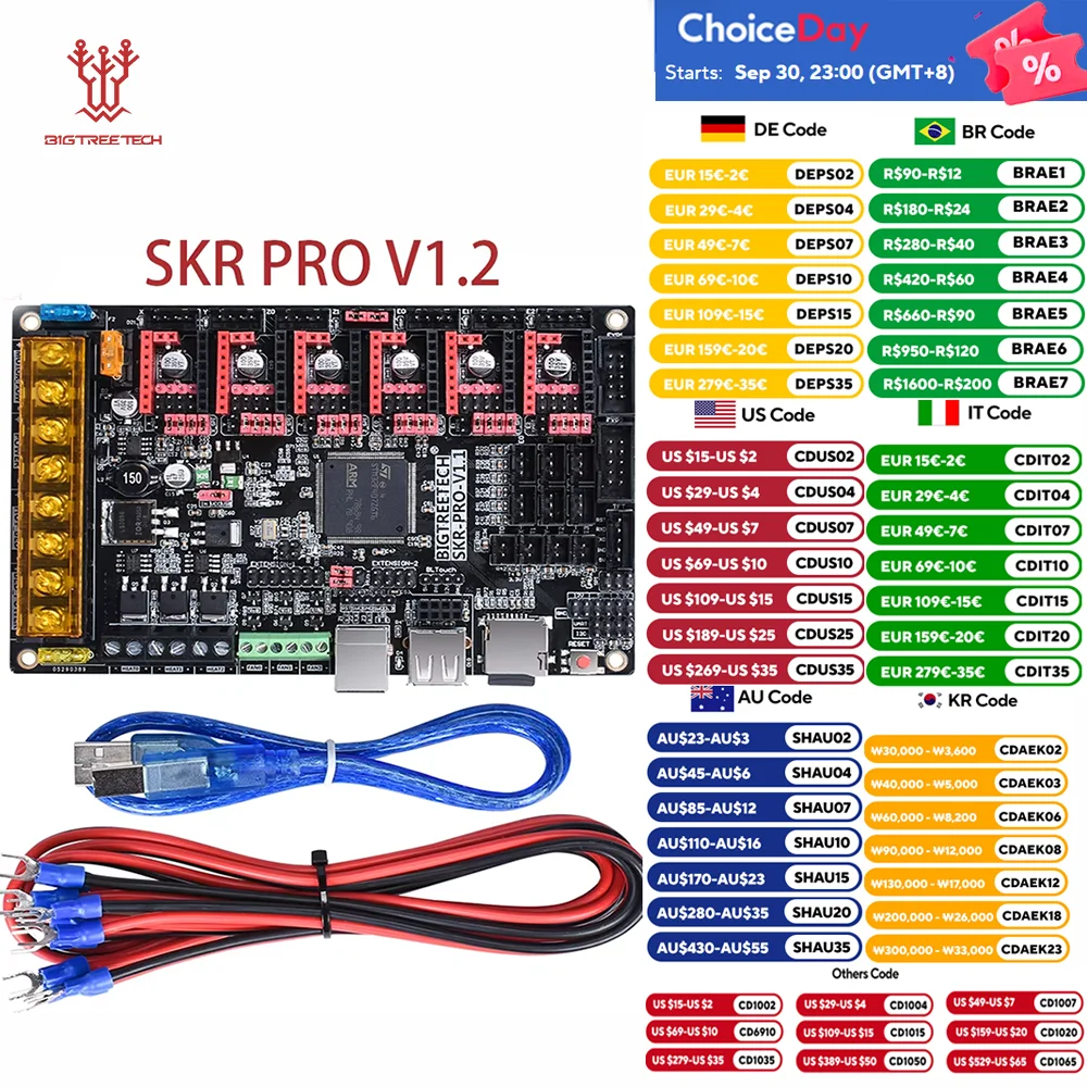 

BIGTREETECH SKR PRO V1.2 32bit MotherBoard 3D Printer Parts TMC2208 TMC2209 TMC2130 SPI MKS GEN L RAMPS 1.4 SKR V1.4 Skr2 Kossel