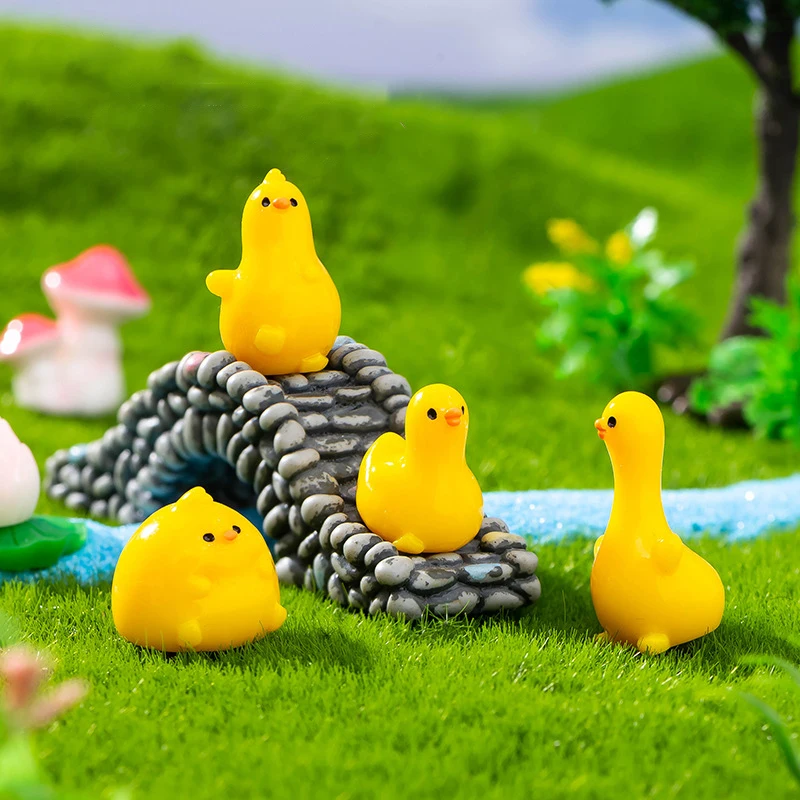 10 Stuks Creatieve Kleine Gele Eend Ornamenten Landschap Miniatuur Kawaii Woondecoratie Accessoires Auto Interieur Desktop Geschenken