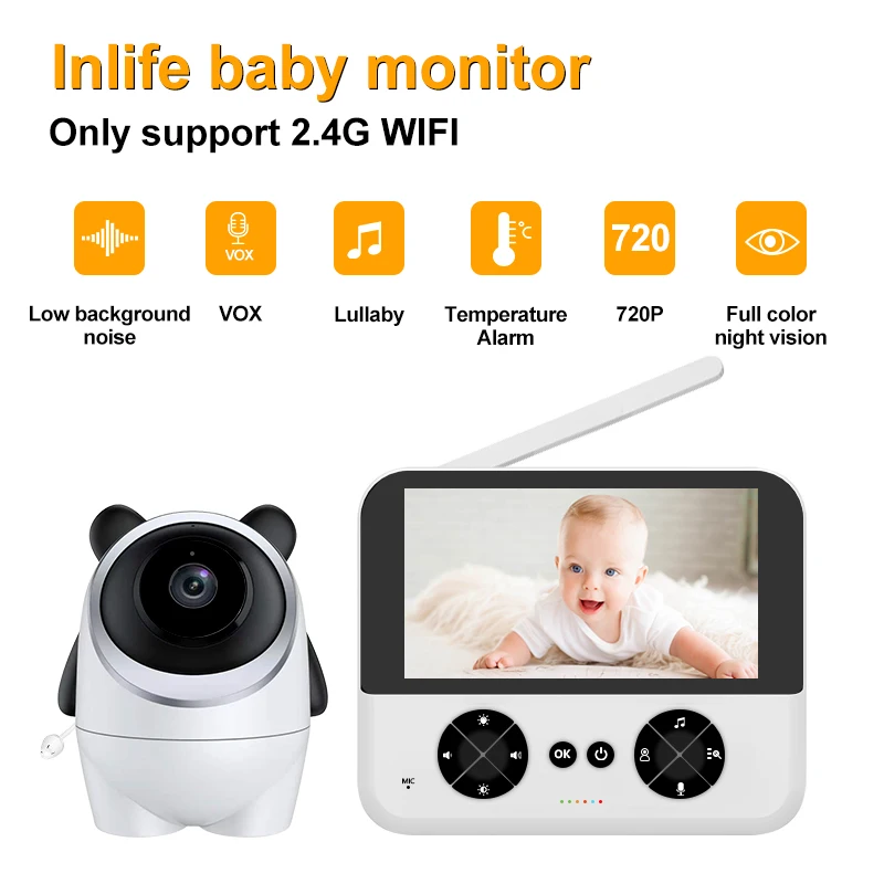 Minicámara de seguridad inteligente inalámbrica para interiores, sistema de monitoreo de voz para bebés, con WiFi, pantalla HD de 4,3 pulgadas, batería de litio de 3000mah