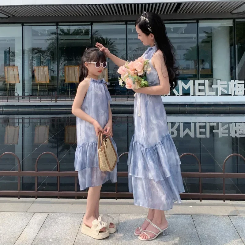 Vacation Look Mom and Daughter Matching Dress Sleeveless Resort Dress Mother and Baby Girl Elegant Dresses Summer Women Clothing