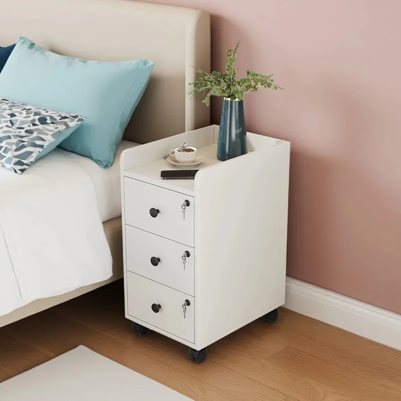 

Bedside Table Mini Super Narrow Bedroom Home Bedside Cabinet with Locker Drawer Crack Locker Movable with Wheel