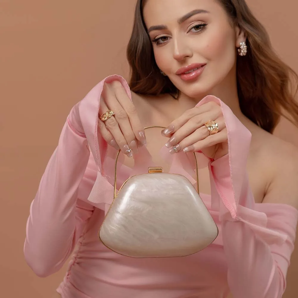 

Модный акриловый женский клатч с металлической ручкой для невесты, роскошный вечерний банкетный клатч, свадебный кошелек, вечерние сумки через плечо в форме ракушки