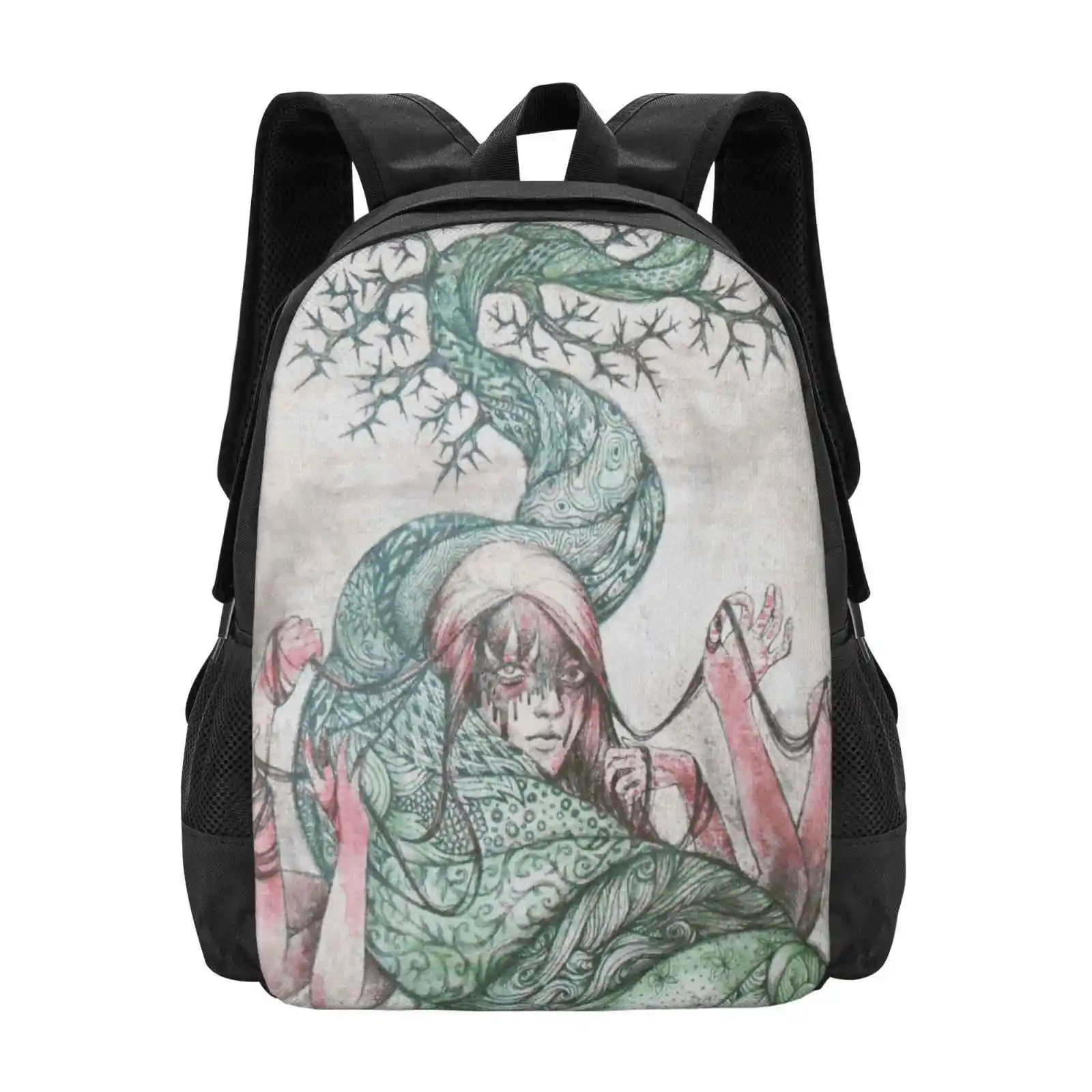 Bountiful Bag Backpack For Men Women Girls Teenage Girl Woman Character Hair Face Fantasy Fairy Tale Pencil Sketch Acrylic Wash