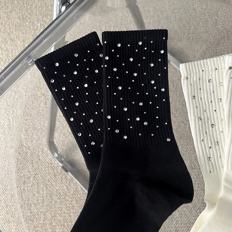 Womens Socks Embellished Little Rhinestone Cluster Crew Socks