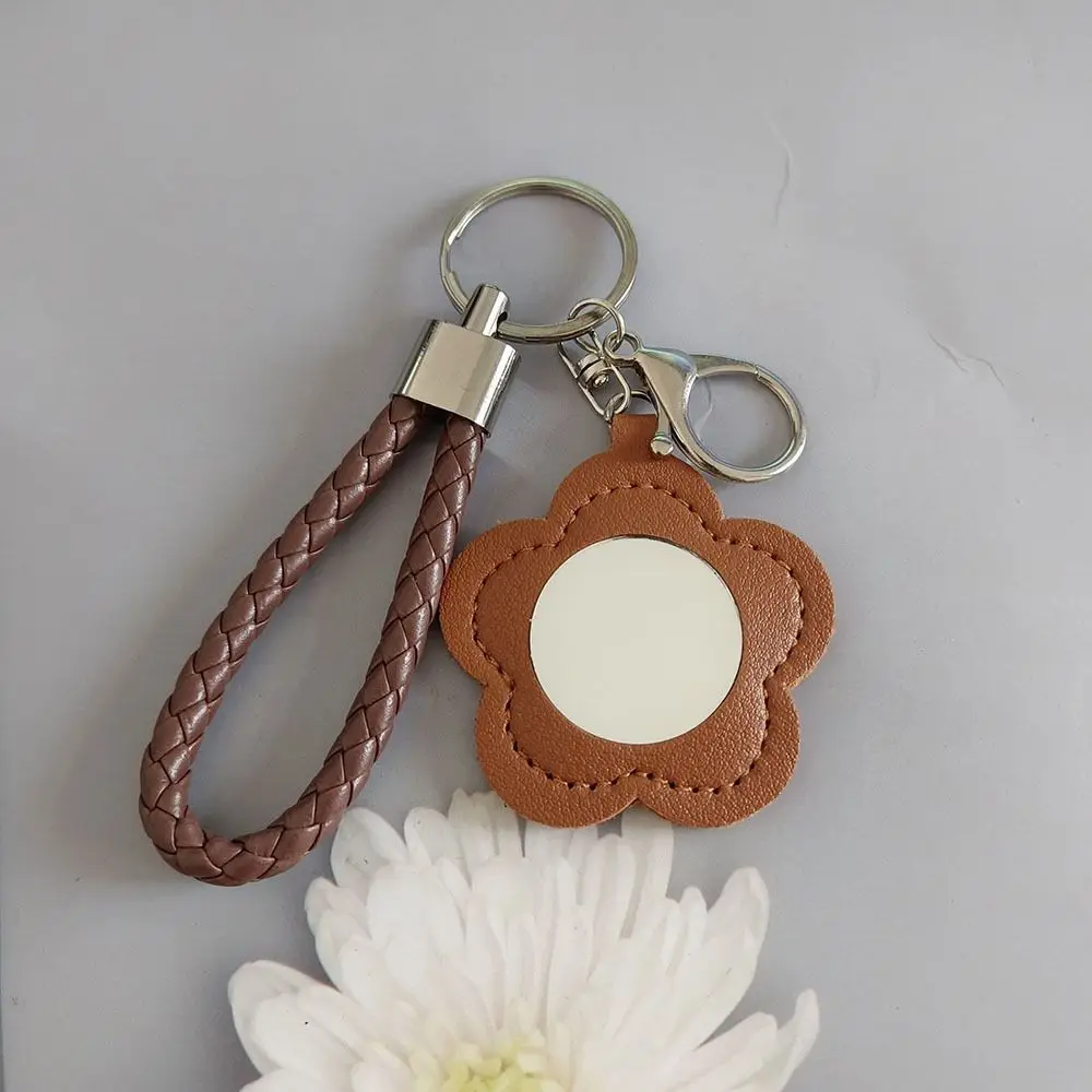 3Pcs Creative PU Flower Shape Mirror Keychain Cute Decorative Floral Keychain Mini Mirror Keychain Car Trinket