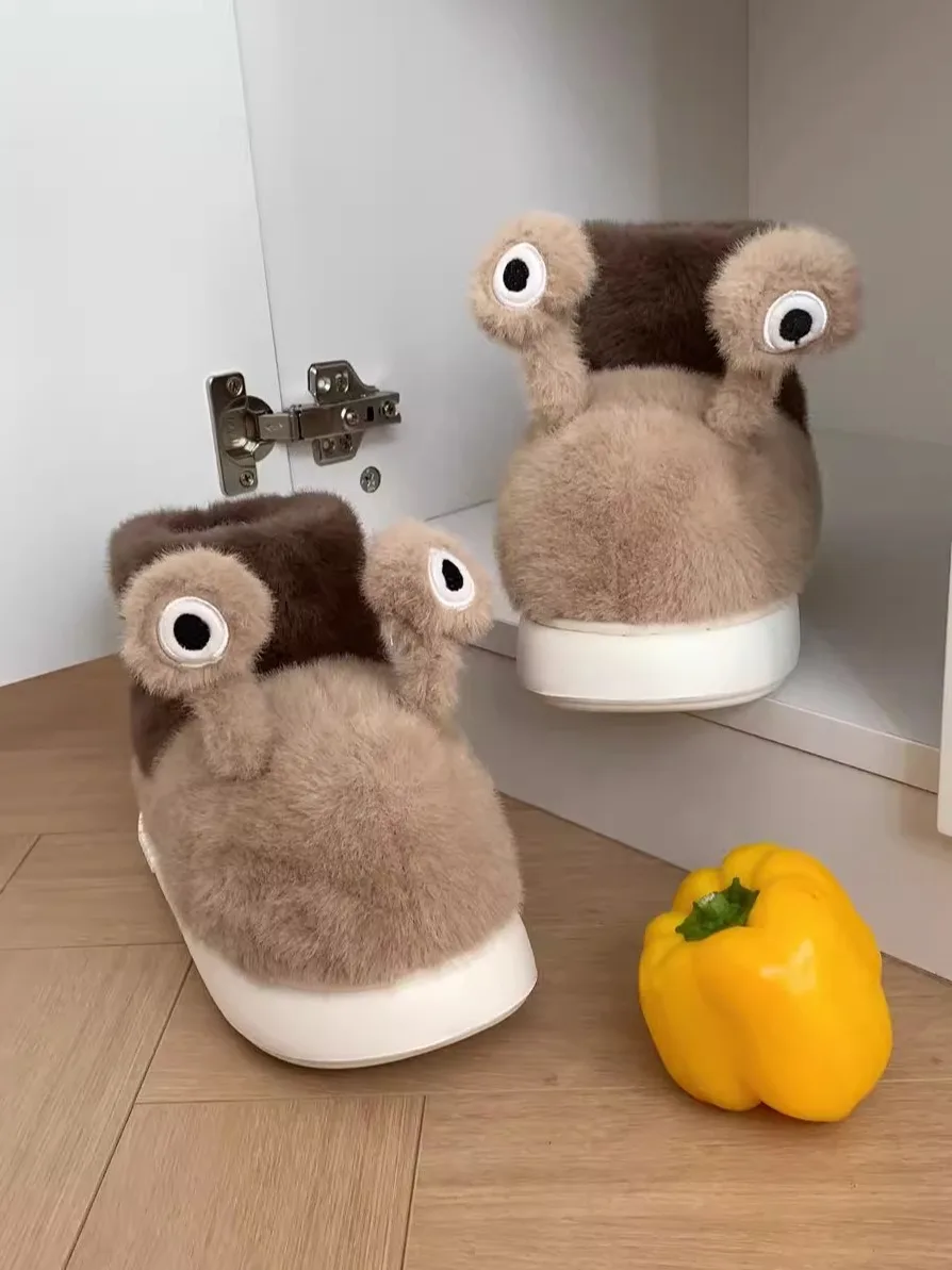 

Funny Animal Slippers Plush Thick Home Slippers For Couples Indoor Outdoor Household Cotton Boots Snails Winter Cotton Slippers