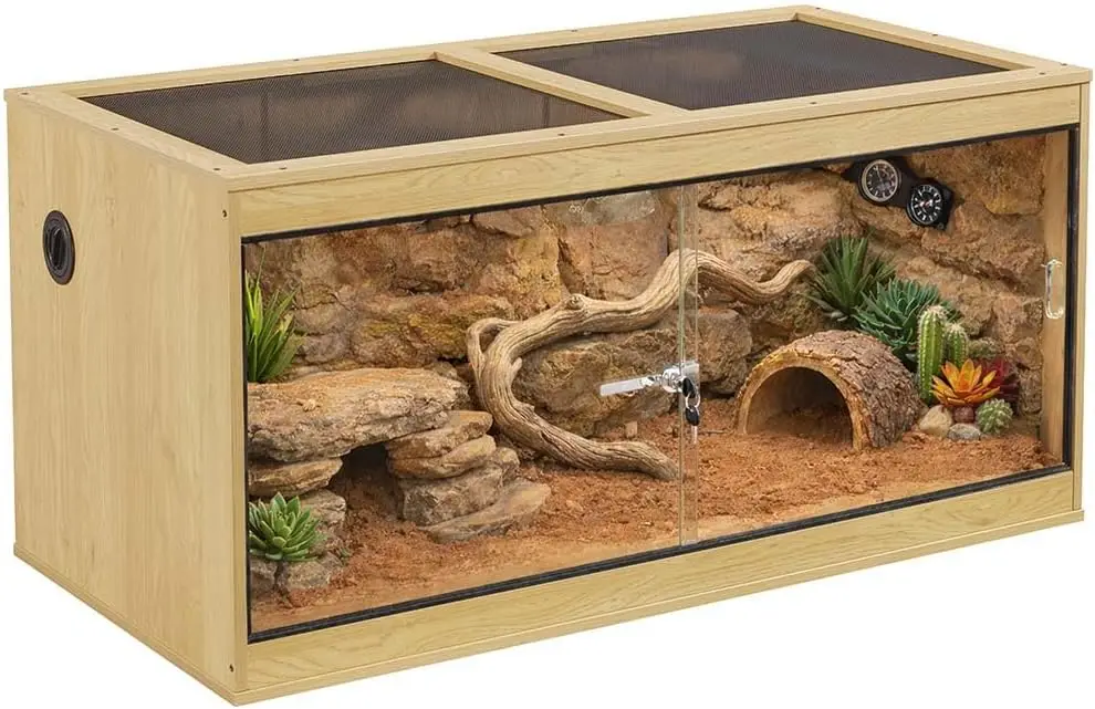 

110 Gallon Reptile Tank for Lizards, Bearded Dragon Enclosure Terrarium, Large Stackable Cage with Glass Sliding Doors and Lock