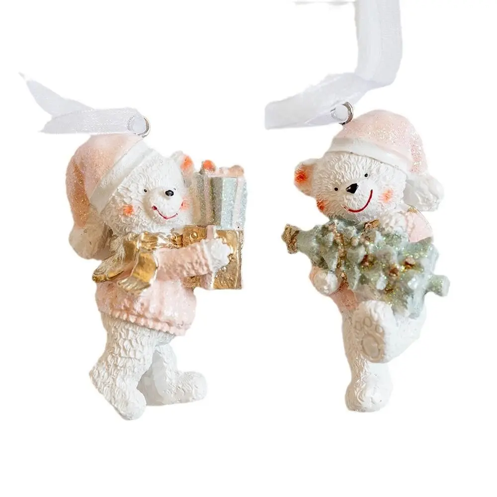 

2PCS Resin Bear Christmas Tree Ornaments Couple Bear Pink Cute Resin Christmas Bear Cute Decorative Pendants Party Supplies