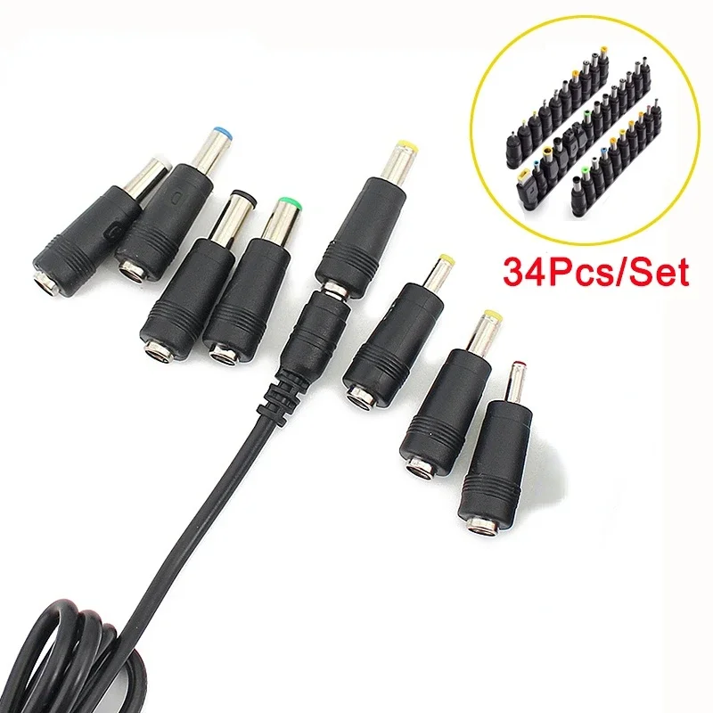 34pcs Universal Adapter Adapters 5.5x2.1mm DC-AC Power Adapter Tips Connector Laptop Charger, Power Adapter Tips Jack Connector