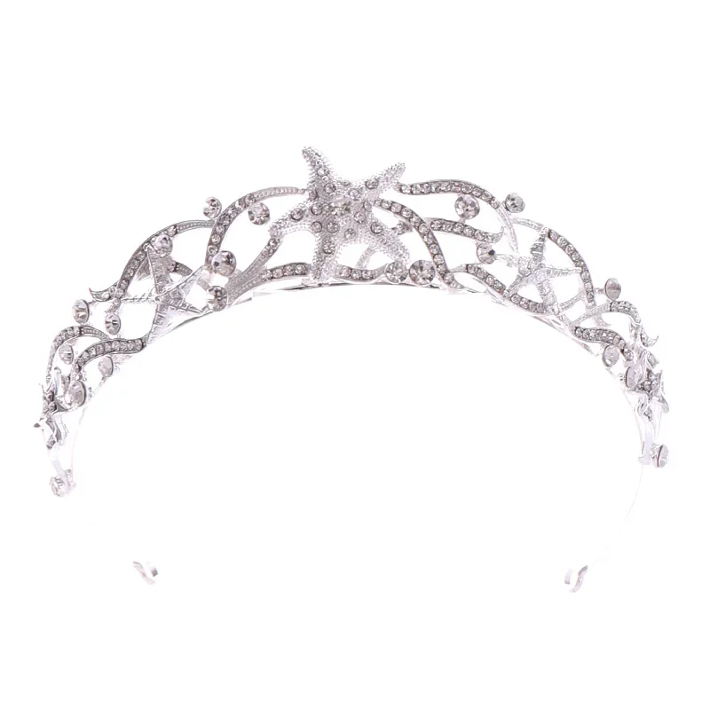 Trendy Starfish Crown Headband Wedding Bride Hair Accessories Bride Tiara Silver Color Head Piece Princess Wedding Hair Jewelry