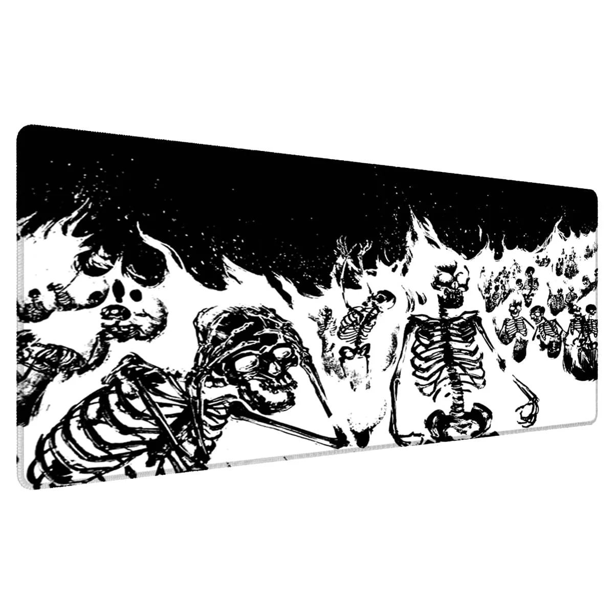 1pc Large Black White Skeleton Fire Art Design Mouse Pad-Multi-size Non-Slip Stitched Edge Desk Mat for Gaming Home, Ideal Gift