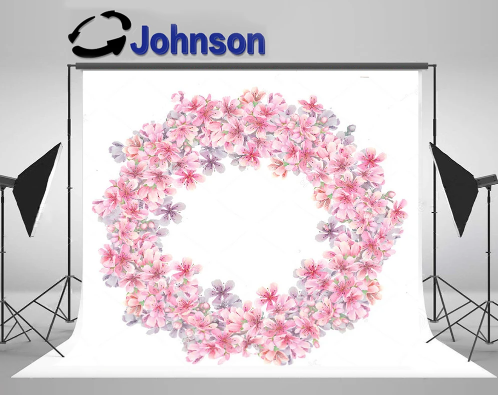 JOHNSON Pink Cherry Blossoms Watercolor Flower Garland backdrop  High quality Computer print wedding background