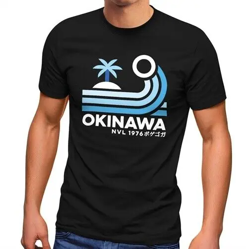

Мужская японская Ретро футболка с надписью Okinawa модная уличная Футболка с принтом пальмовых волн мужские и женские хлопковые футболки с коротким рукавом