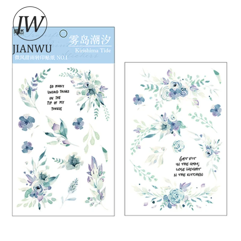 JIANWU 2 Pcs Art Flowers Journal Decoration Transfer Sticker DIY Album Diary Scrapbooking Material Collage Sticker Stationery