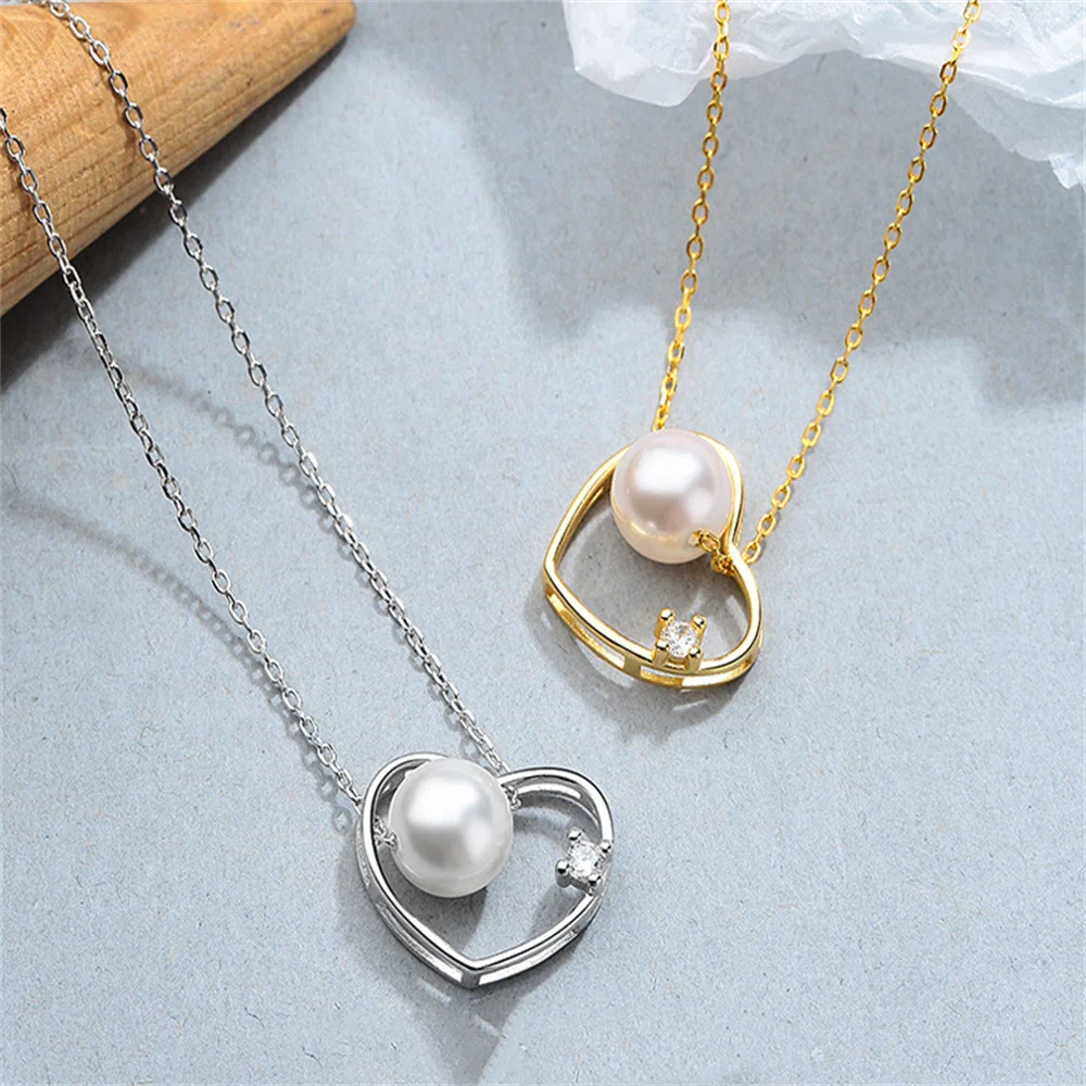 

Women's Korean Style 925 Sterling Silver Collarbone Chain, Openwork Heart Pearl, INS Versatile Luxury Jewelry