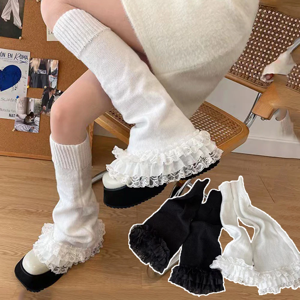 

1 Pair Autumn Winter Retro Spicy Girl Lace Women's Leg Warmers Lolita Girl JK Horn T-shaped Socks Elephant Leg Socks Female