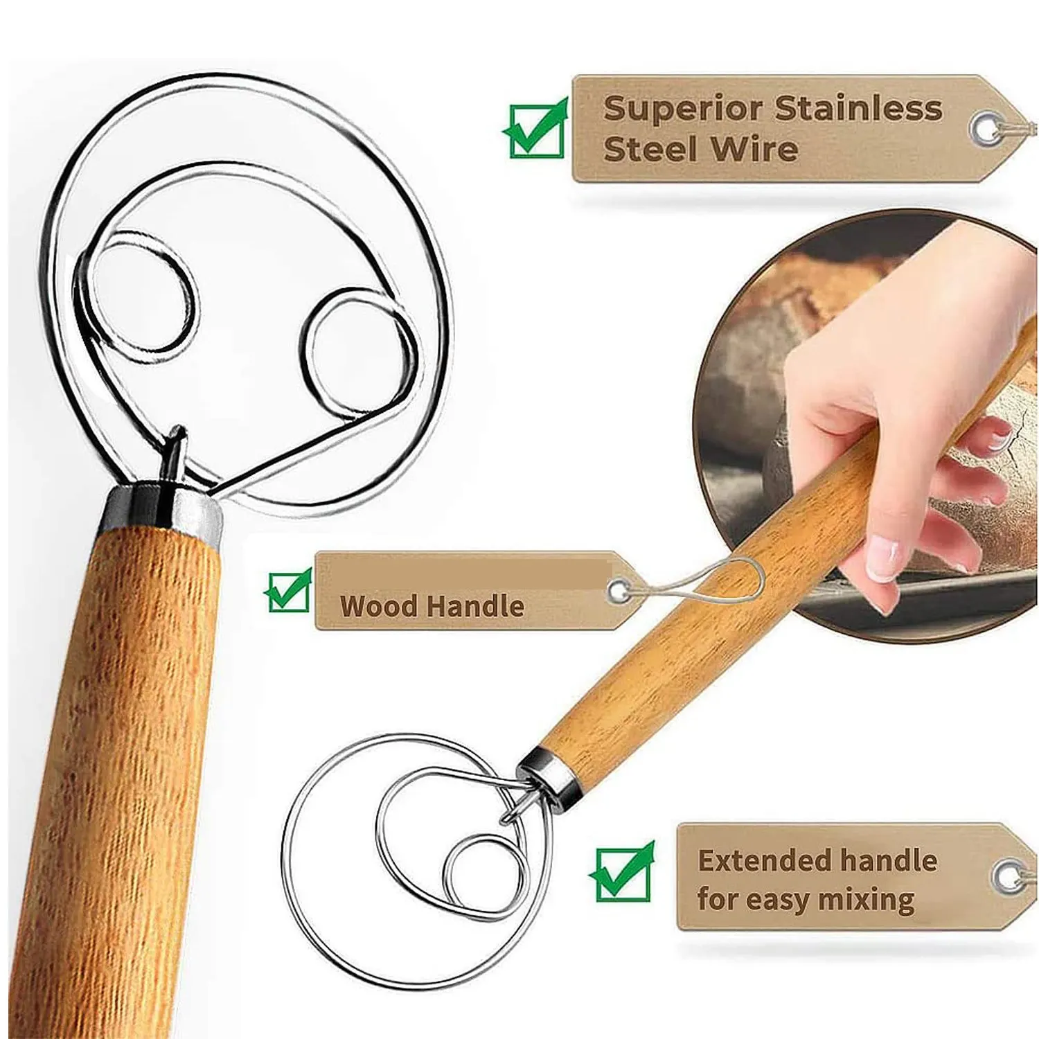 デンマークの生地泡立て器セット、ベーキング用生地スクレーパー、パンハンドミキサー、サワードウパン製造ツール、2個、3パック