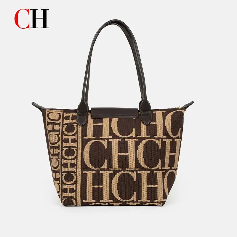 

CH Monogram Jacquard Tote Bag Women Fashion Top Handle Handbag Large Capacity Casual Shoulder Bag For Work Travel