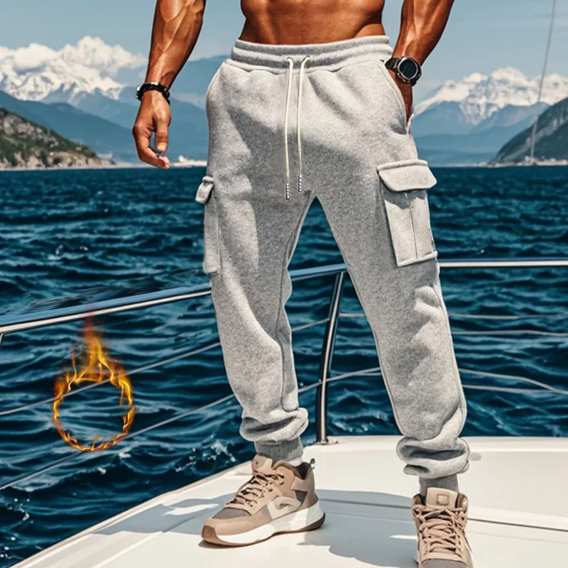 New Men Casual Sports Drawstring Spliced Cargo Pants Sheath Pencil Pants Ankle Length Pant Spring Skinny Patchwork Pockets Male