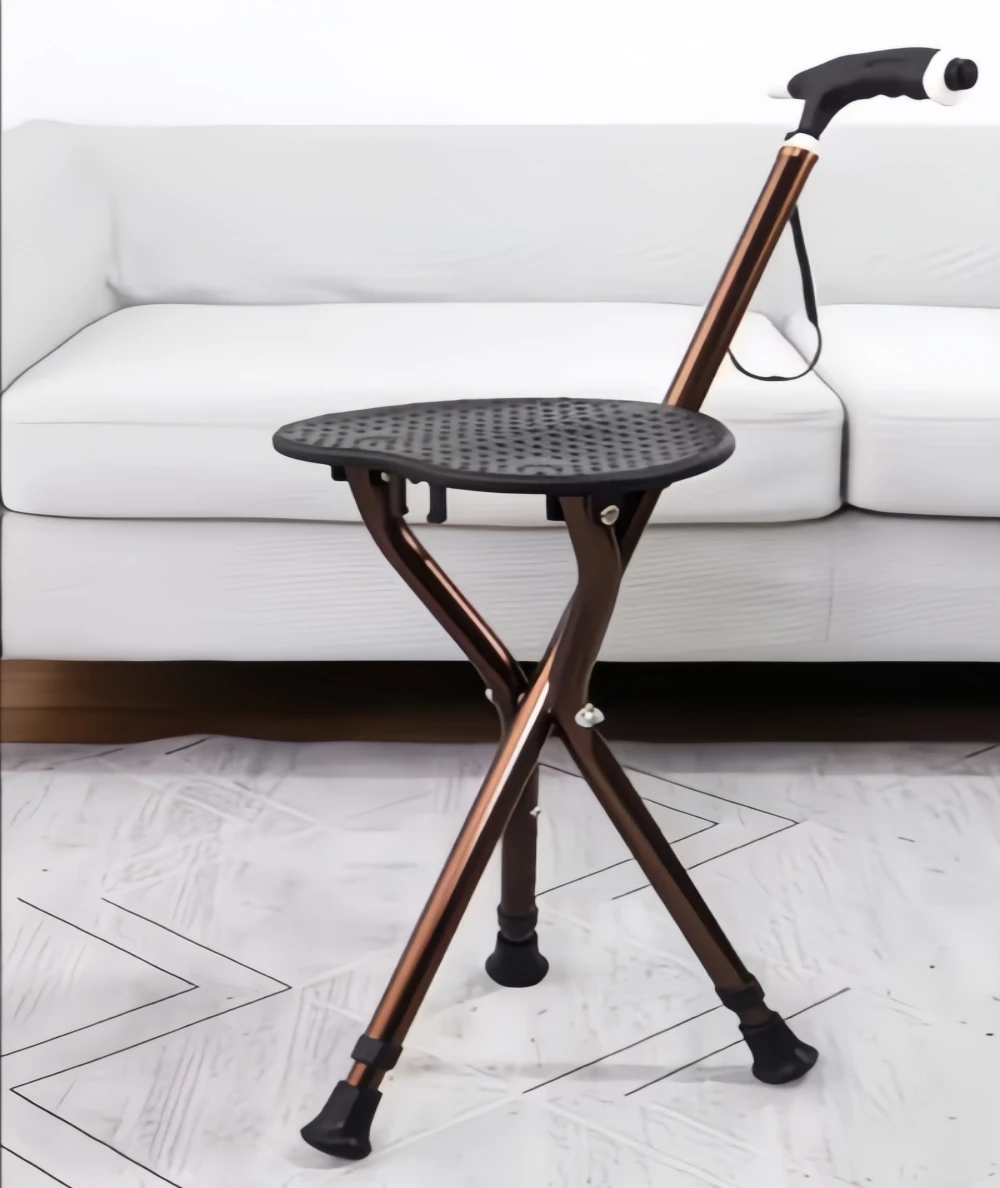 Foldable Cane Chair With Enlarged Seat Board For Elderly People, Anti Slip Cane With Light Cane Stool, Outdoor Hiking Cane Chair