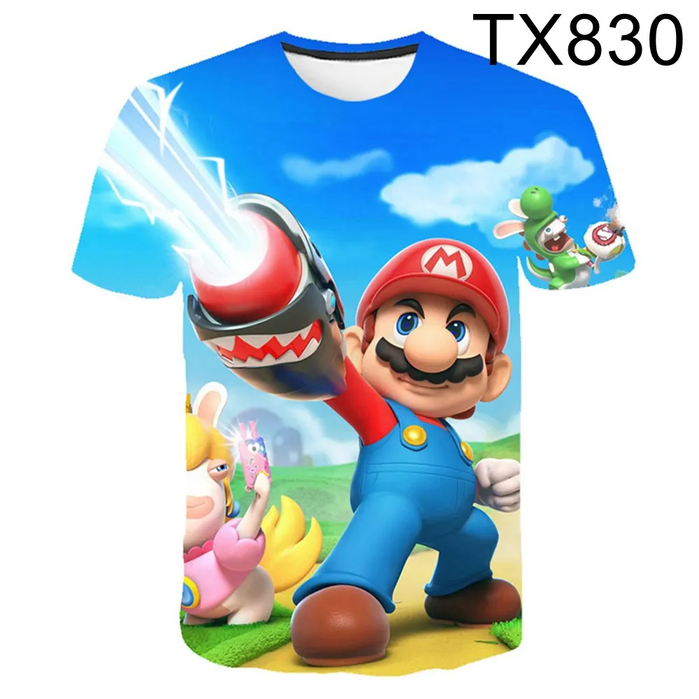 

2024 Cartoon Super Mario Peach Princess Printed Round Neck 3D T-shirt Basic Short Sleeve Cute Funny Family Dress Children's Gift