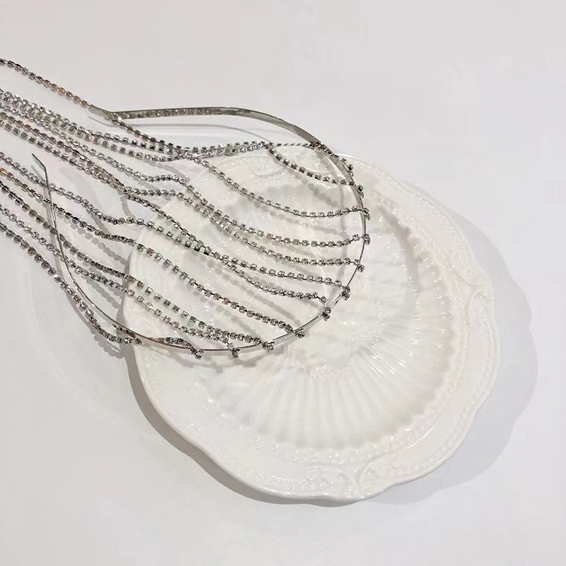 New Fashion Full Rhinestone Shiny Tassel Hair Band Women\'s Headdress Wedding Party Accessories Hair Jewelry