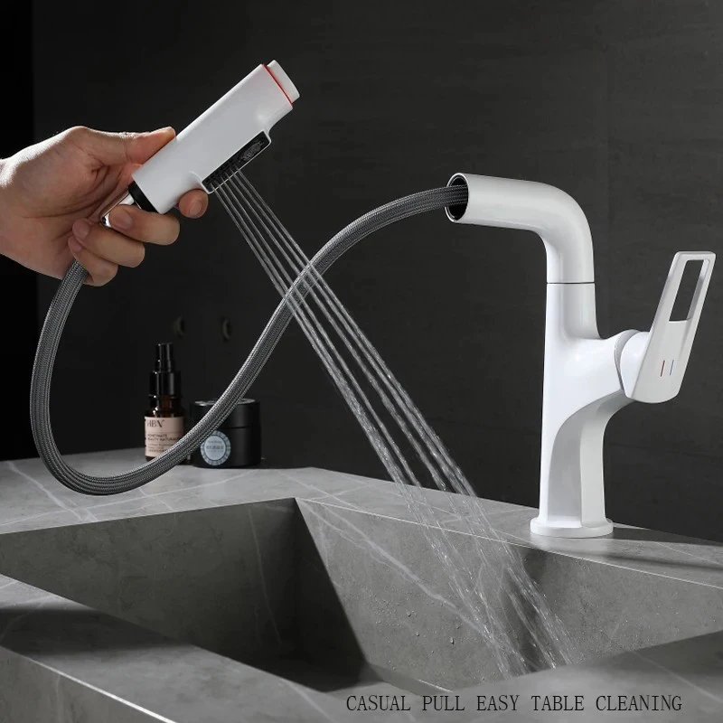 White Basin Faucet Toilet Wash Basin Wash Basin Pedestal Basin Hot And Cold Pull Type BathroomCabinet Lift Faucet