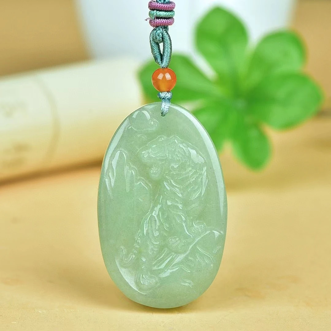 Aventurine-Pendentif Zodiaque Tigre, Collier Pierre Verte Naturelle, Bijou Amulette, Breloques Mascotte, PmotMen et Femmes