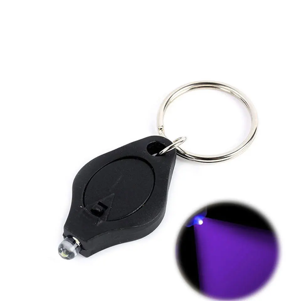 

TMWT 10PCS Mini 365nm 395 nm Keychain Light UV Flashlight Lamp Button Battery Torch Key Ring Flashlights Purple Light Lantern