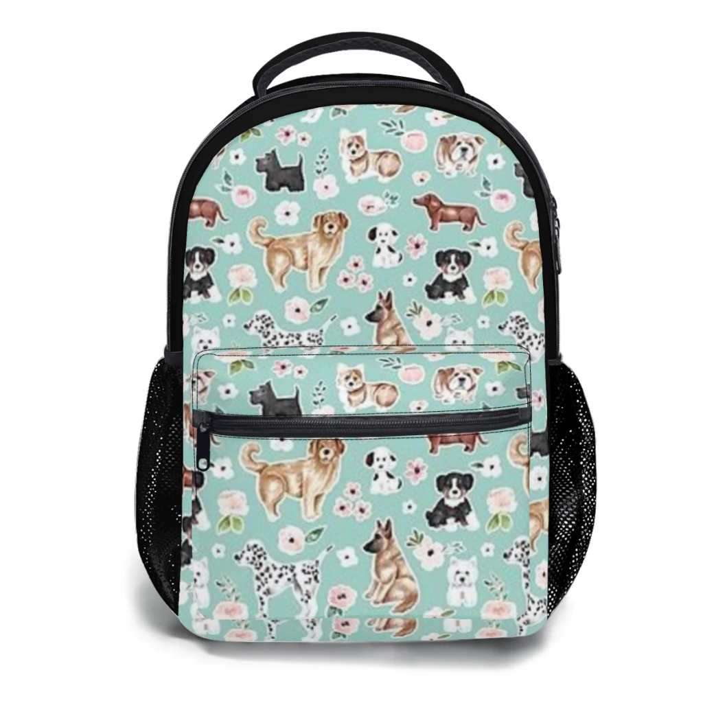 Watercolor Dogs and Flowers on Aqua Blue Art Versatile Backpack Large Capacity Waterproof Backpack Washable Computer Bag Unisex