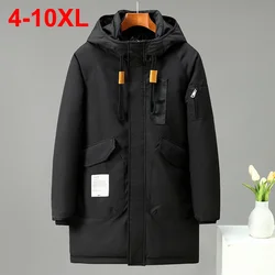 10XL Plus Size Mid-length Parkas Winter Men Thicken Warm Padded Jackets Hooded Windbreaker Coats Casual Black Jacket Outwear