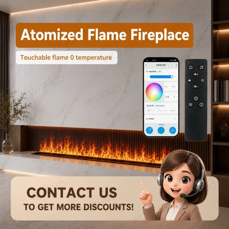 WOFAID 3D Water Vapor Electric Fireplace Custom Size Atomized Mist Flame Steam Fireplace for Living Room Media Wall Indoor Home