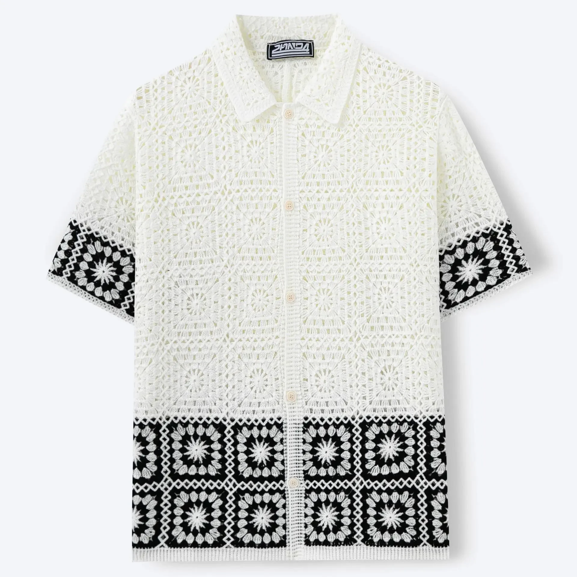 Summer New Men Black White Hollow Out Loose Turn-down Collar Short Sleeve Loose Fit Simple Basic Daily Casual Polo Shirts Male