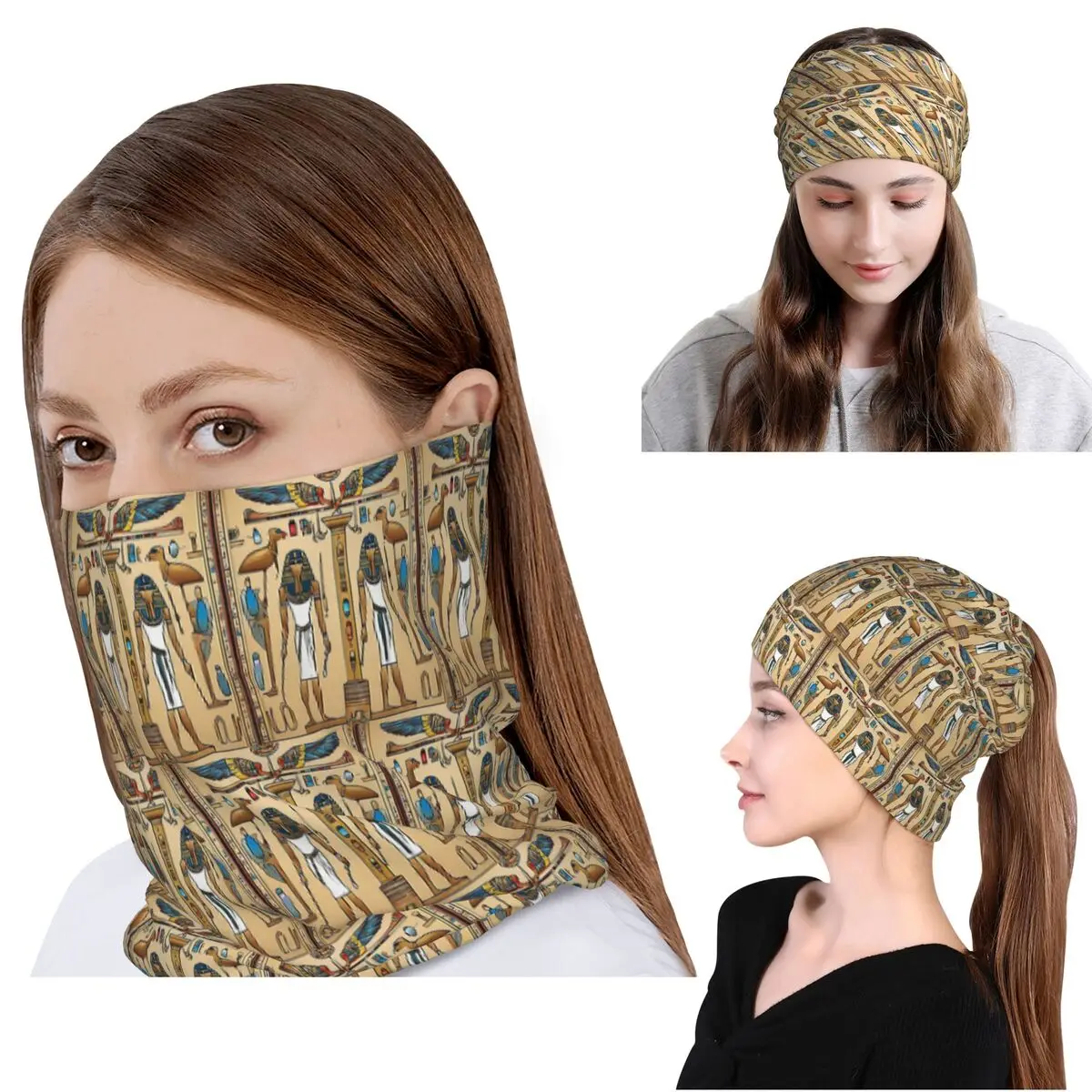 Egyptian Gods And Pharaohs Bandana Neck Cover Wrap Scarf Multi-use Face Mask Beanies Hat for Men Women Adult Winter