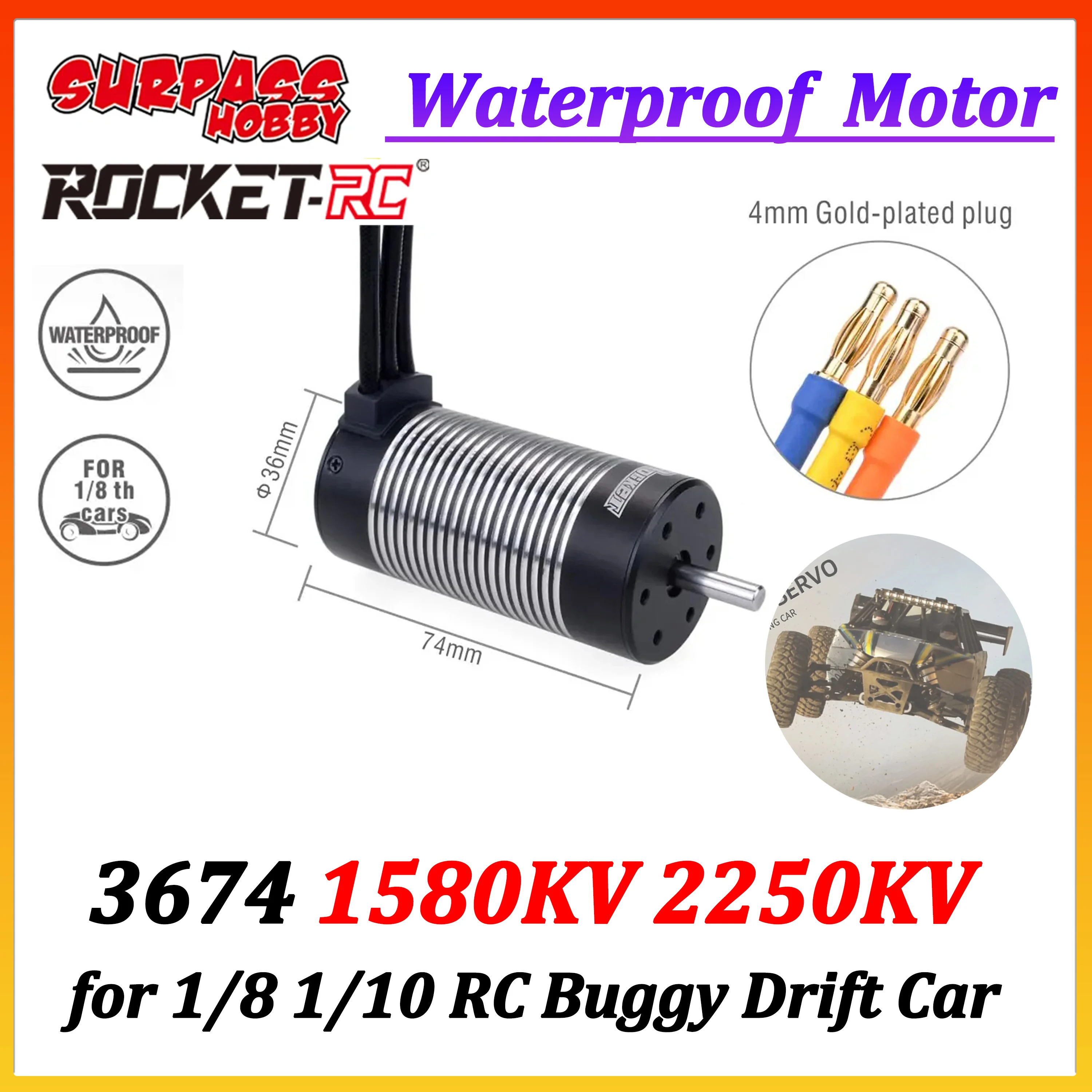 

Surpass Hobby Rocket 3674 Brushless Waterproof Motor 2250KV 1580KV 5mm Shaft for 1/8 1/10 RC Drift Car Buggy Axial SCX10 Wltoys
