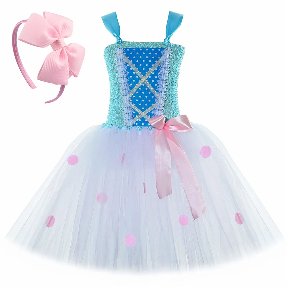 

Little Bo Peep Costume Girls Shepherdess Tutu Princess Dress Up Toddler Halloween Carnival Party Polka Dot Tulle Dresses