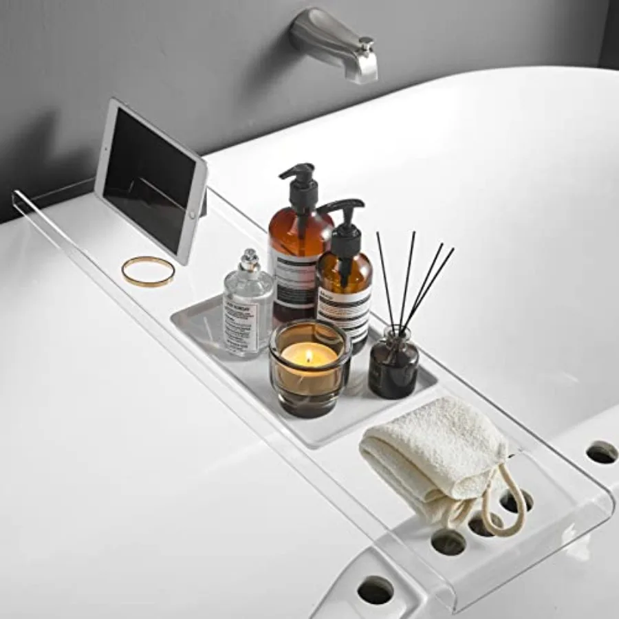 

Clear Bathtub Tray Caddy, Bath Tub Rack Shelf, Luxury Bathroom Organizer Tablet Holder, Acrylic