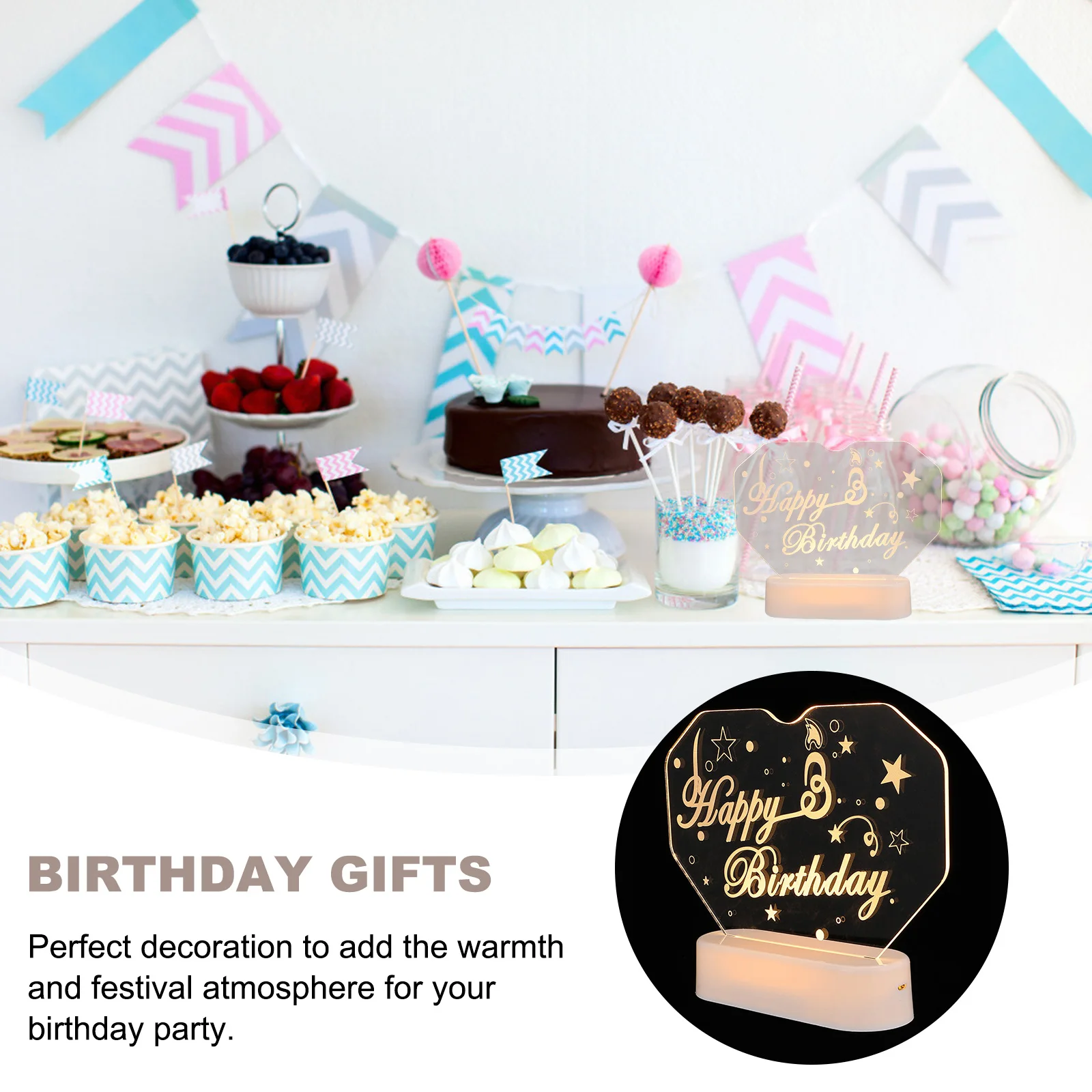 3D Acrylic Happy Birthday Light Up Sign Led Decoration Kids Party Gift Durable Stable Structure Bright Colorful Home Wedding