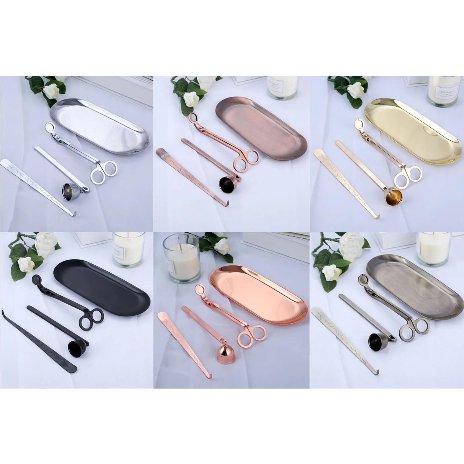 4pcs/set Candle Snuffer Trimmer Hook Tray Dipper Candle scissors Accessory Stainless Steel Extinguisher Home Decor SPA Tools