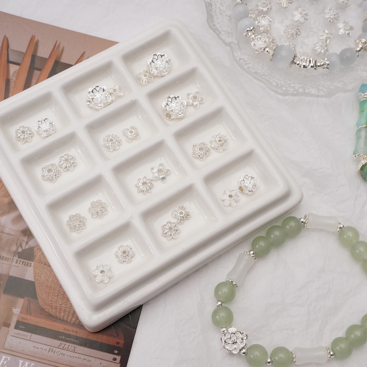 5-50pcs/bag Alloy Lotus Flower Bead End Caps 7/8/10mm Silver Color Spacer Beads For DIY Jewelry Making Bracelet Accessories