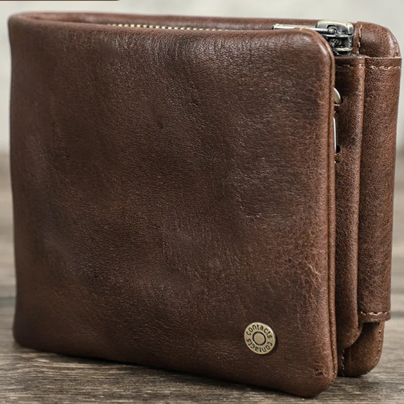 

British Style Top Layer Cowhide Antitheft Brush Full Grain Top Layer Cowhide Three Fold Men Horizontal Multi Card Leather Wallet