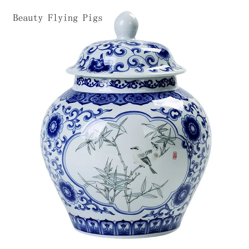 

Vintage Palace Ceramic Blue and White Porcelain Storage Tank Honey Traditional Chinese Medicine Powder Tea Storage Tank